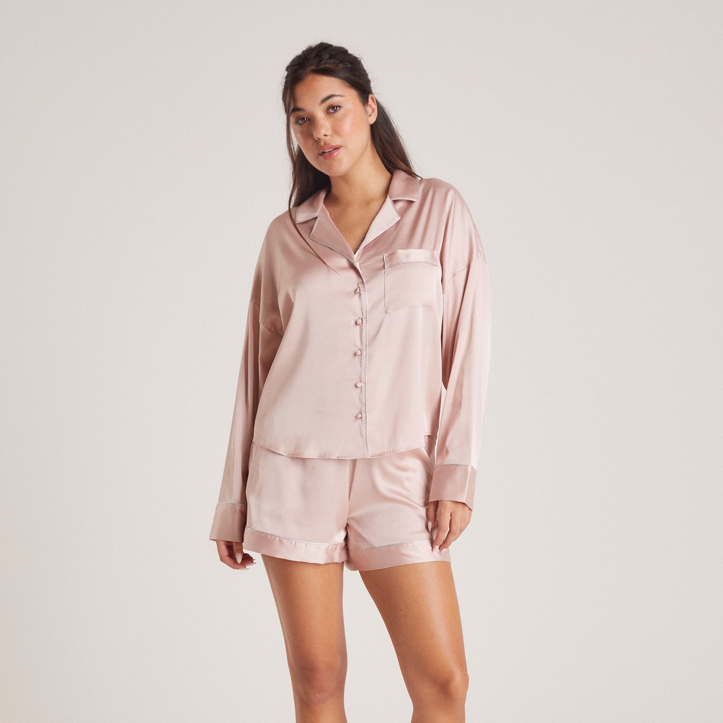 Sparkle Satin Pajama Shirt - Blush