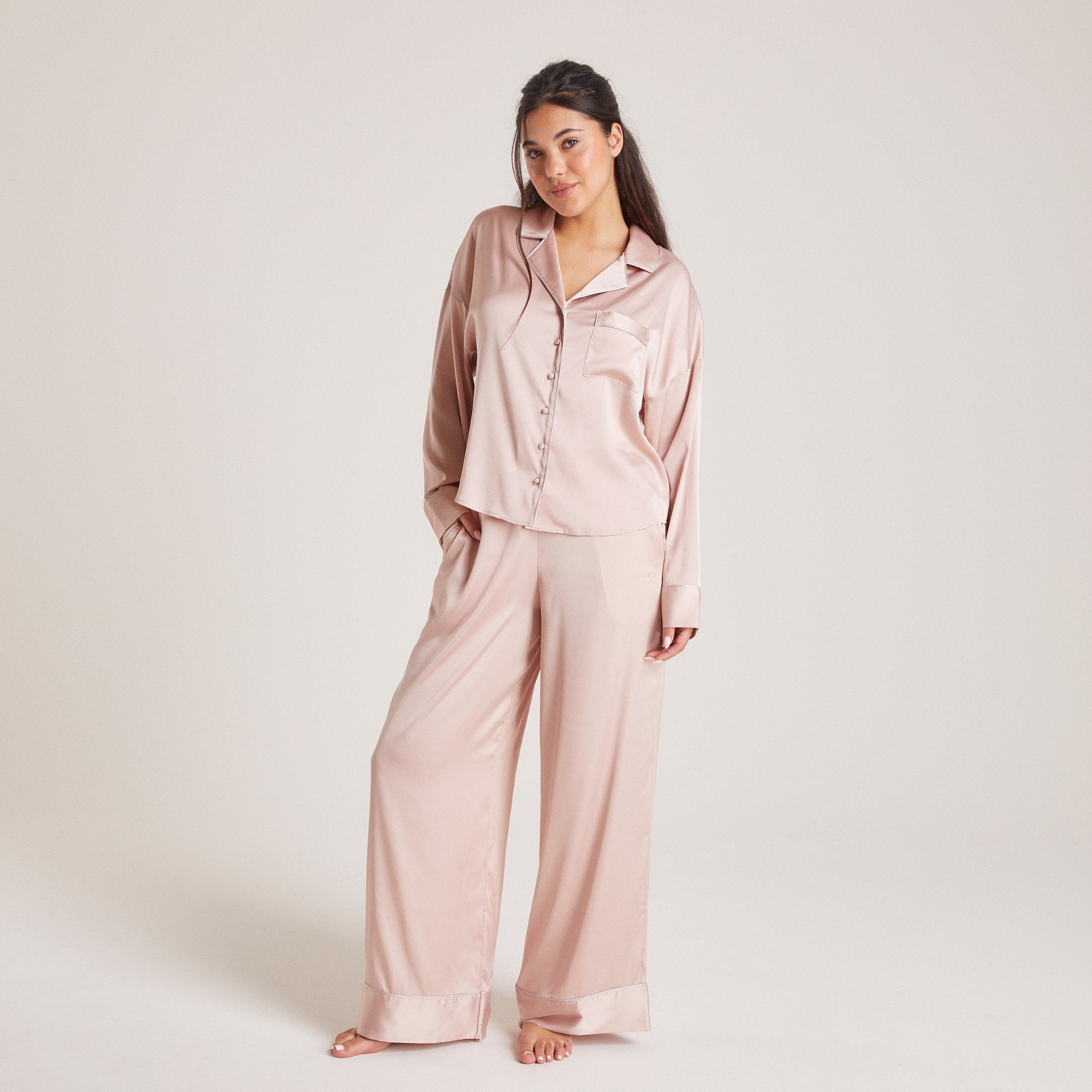Sparkle Satin Pajama Pants - Blush