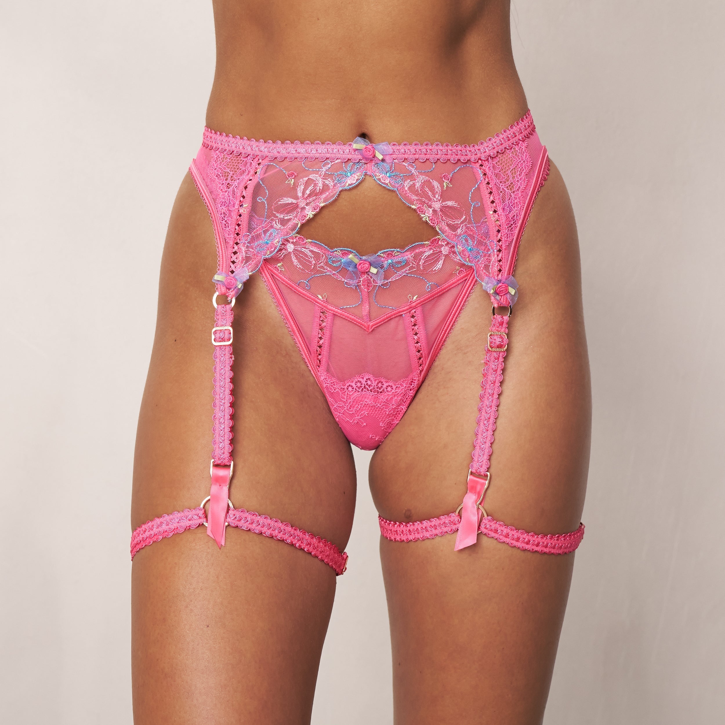 Savannah Intimates G-String & Garter Belt (Set) - Hot Pink