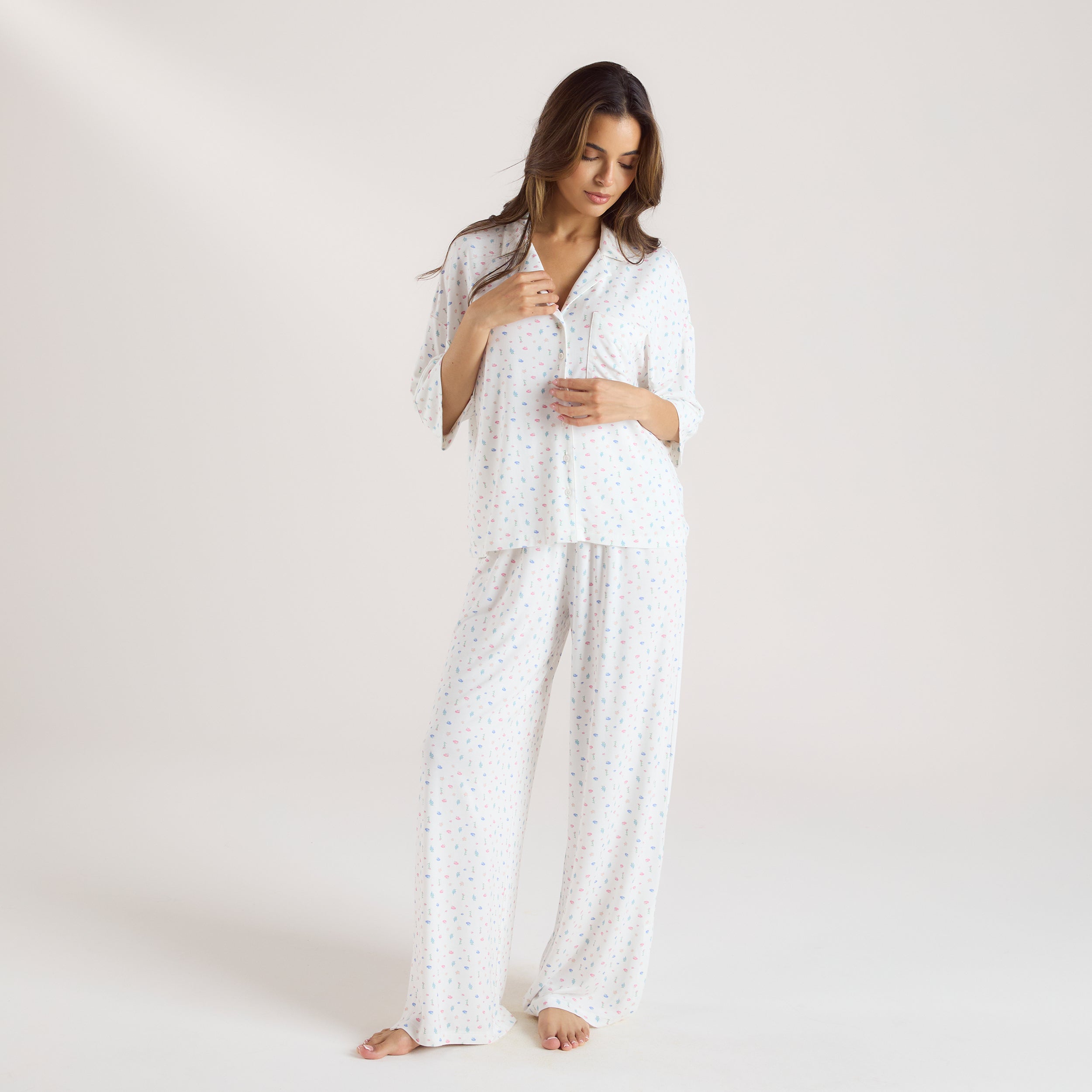 Modal Pajama Bottoms - White Floral