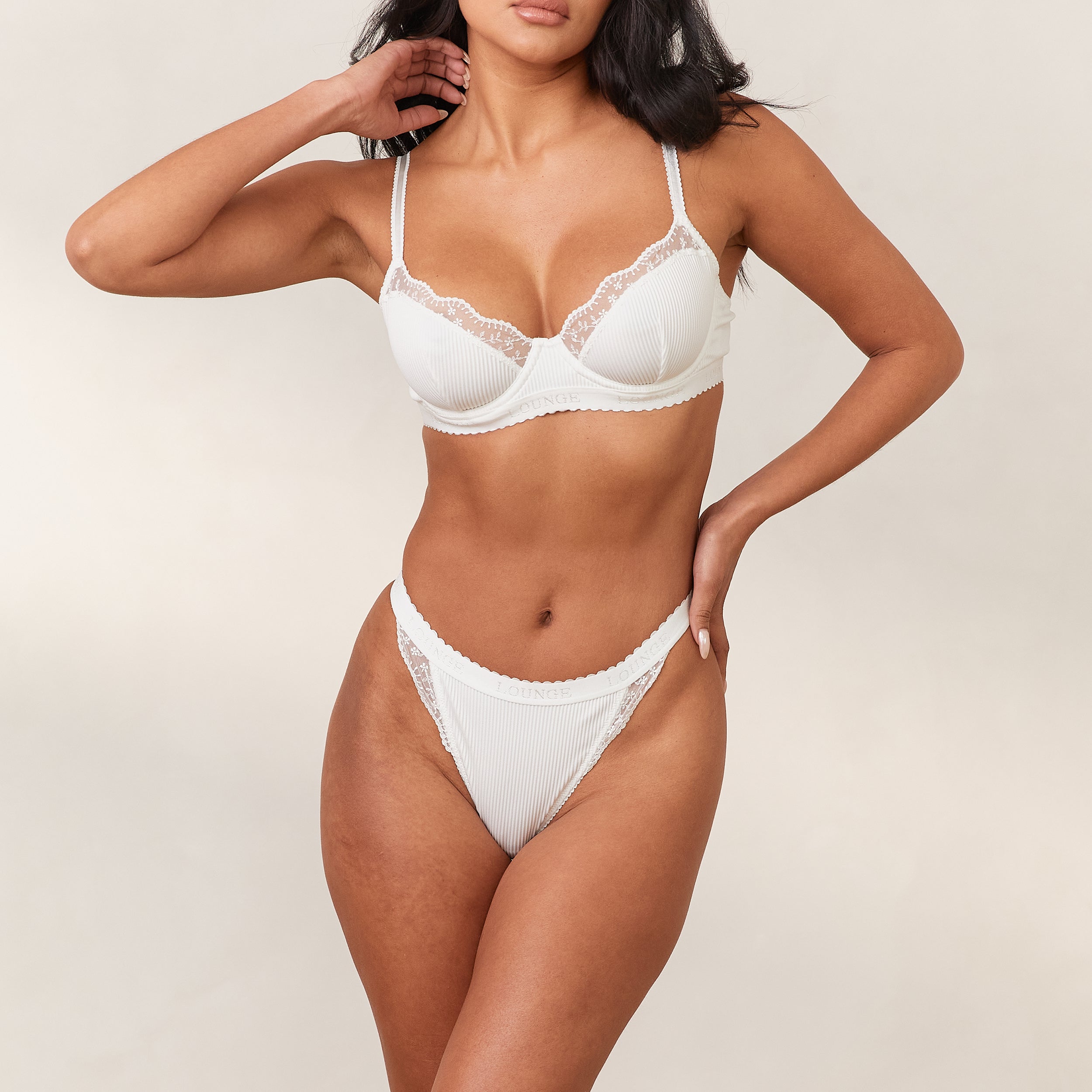 Ribbed Balcony Bra  - White