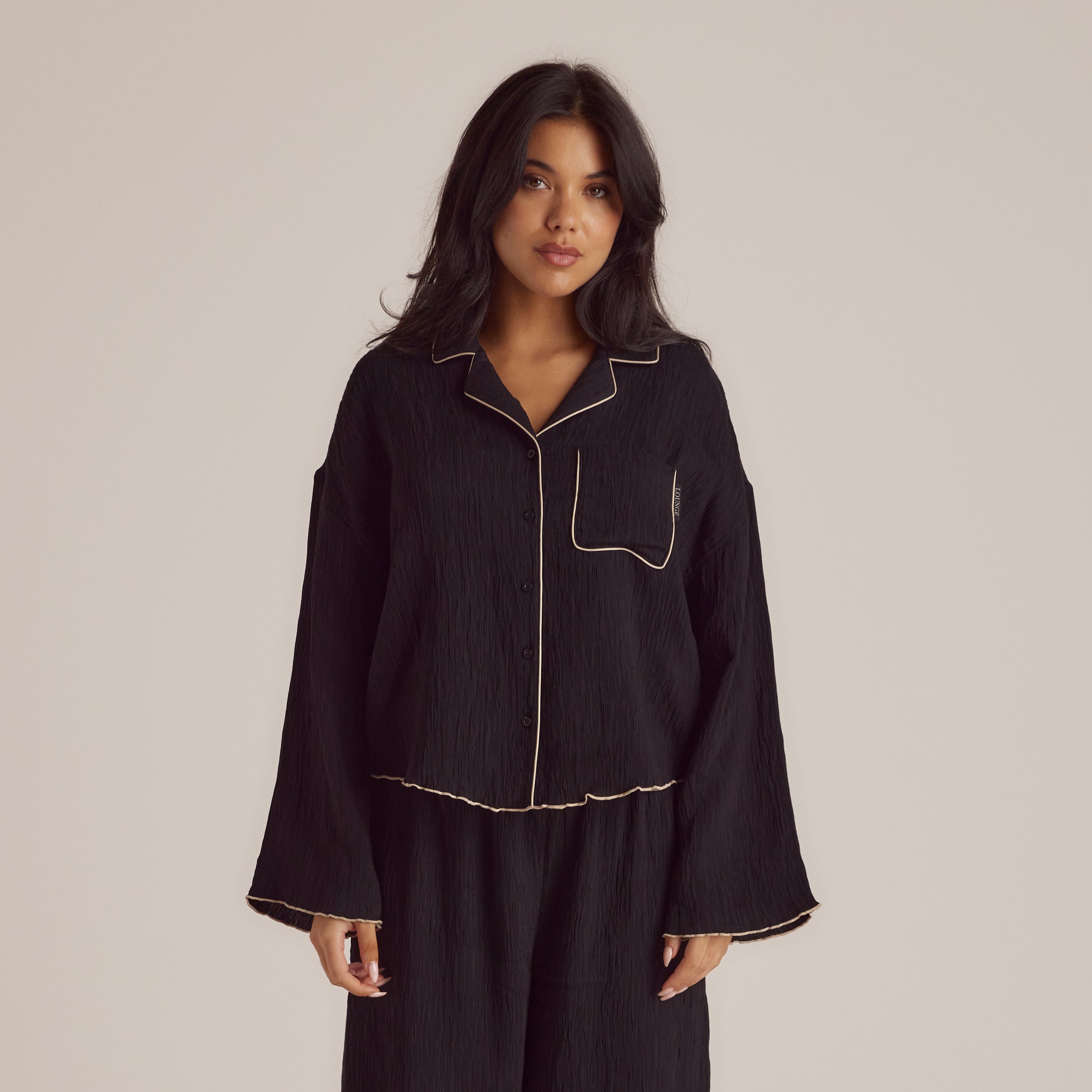 Crinkle Pajama Shirt - Black