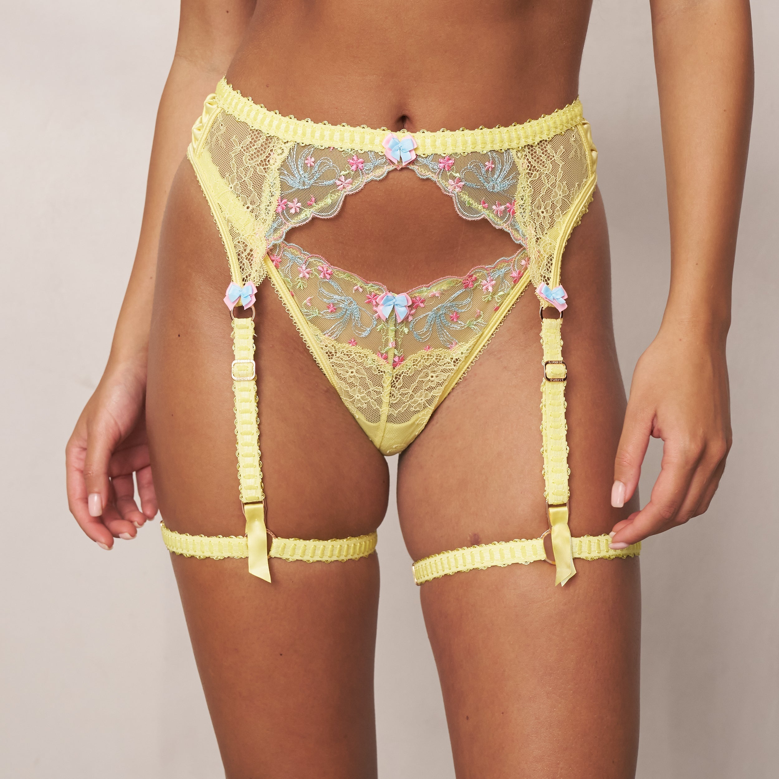 Ilianna Intimates Thong & Garter Belt (Set) - Yellow