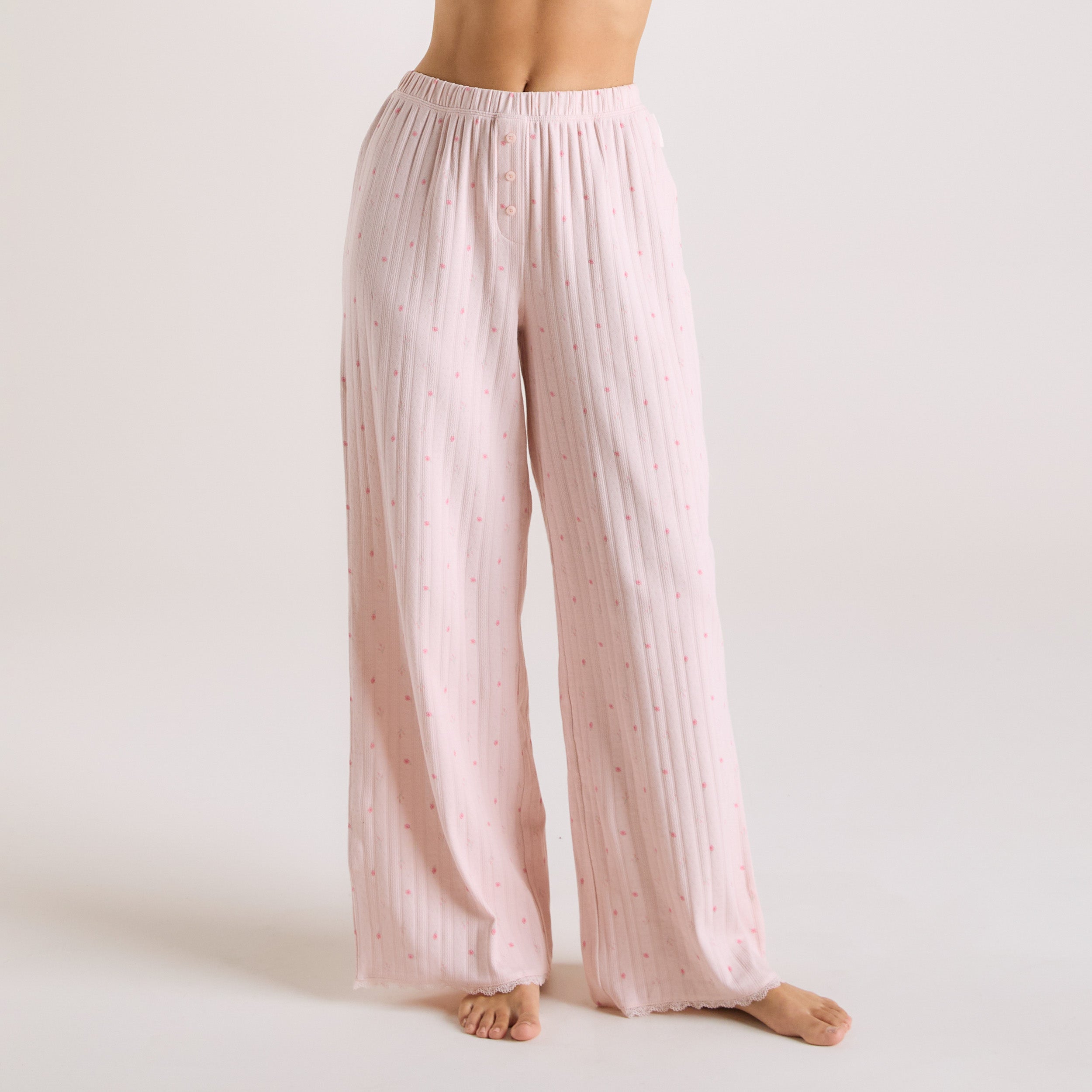 Pointelle Pajama Bottoms - Pink Floral