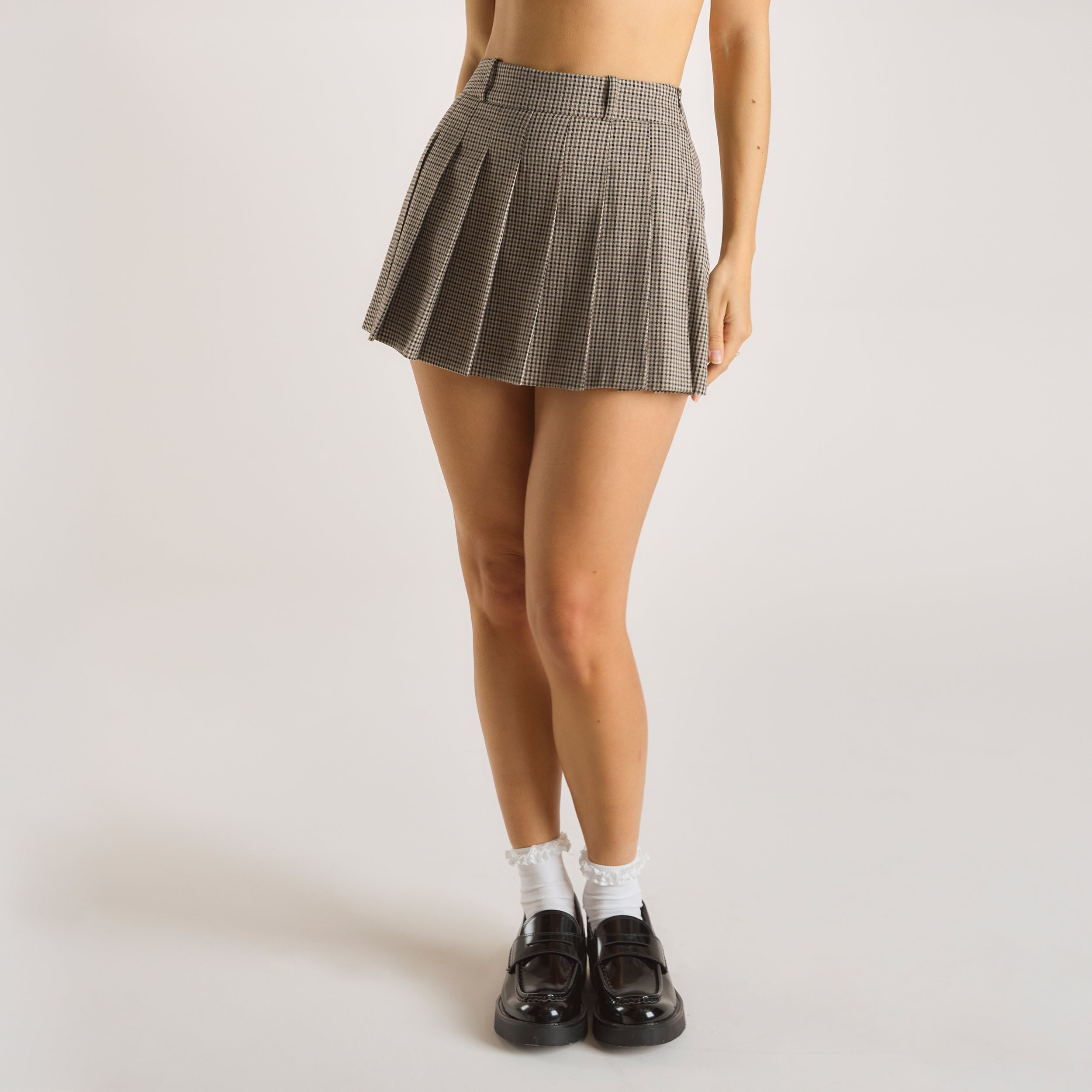 Houndstooth Mini Skort - Brown